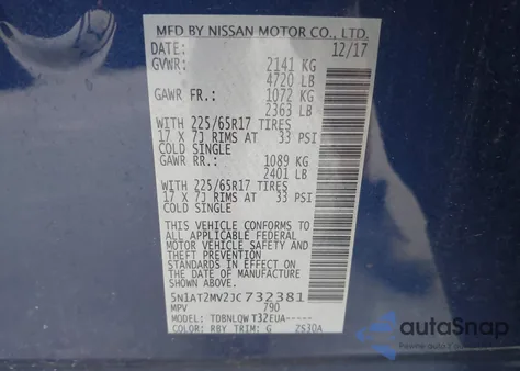 2018 Nissan Rogue Sv z USA, uszkodzony, nr VIN 5N1AT2MV2JC732381